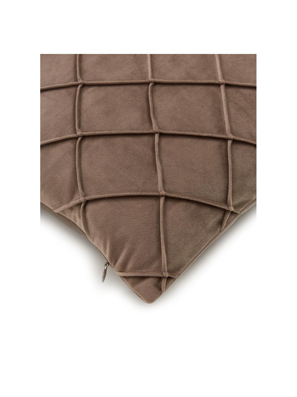 Sametový povlak na polštář se strukturovaným vzorem Luka, Samet (100 % polyester), Hnědá, Š 40 cm, D 40 cm