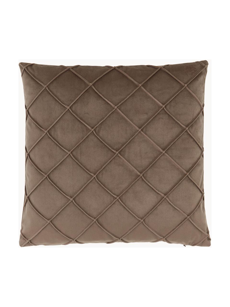 Housse de coussin velours brun texturé Luka, Velours (100 % polyester), Brun, larg. 40 x long. 40 cm