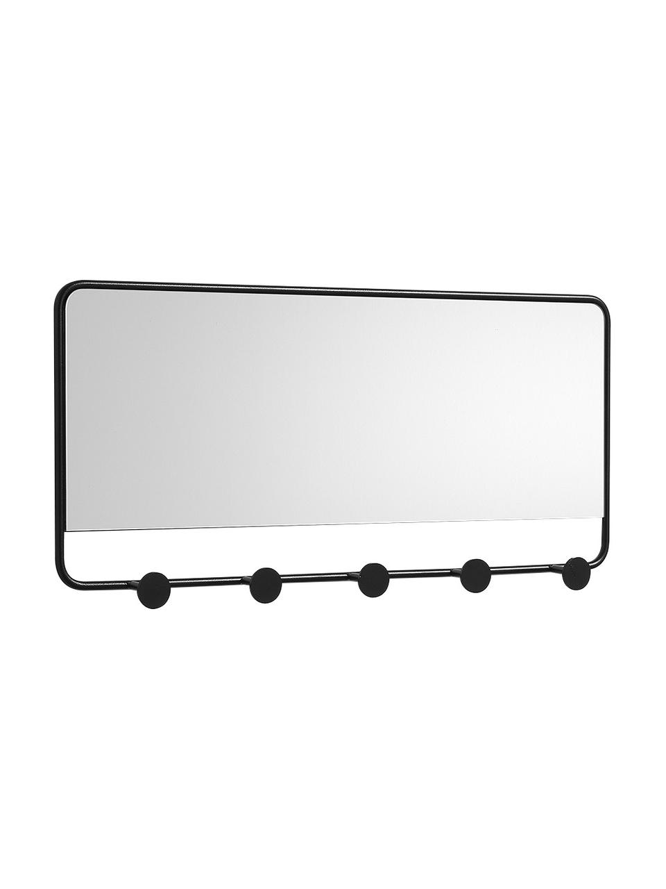 Garderobenleiste Jiin mit Spiegel, Spiegelfläche: Spiegelglas, Gestell: Metall, lackiert, Schwarz, B 60 x H 28 cm