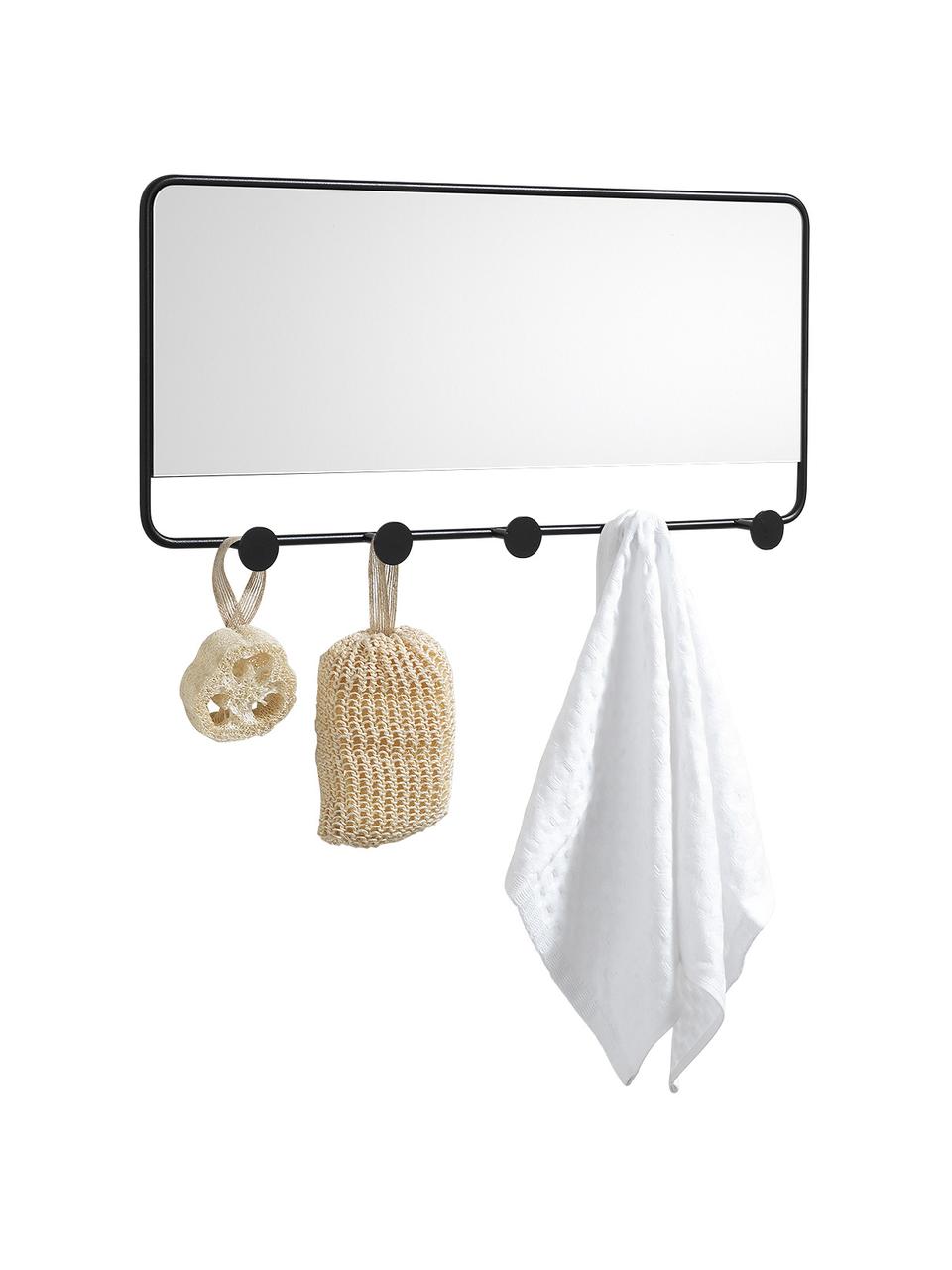 Garderobenleiste Jiin mit Spiegel, Spiegelfläche: Spiegelglas, Gestell: Metall, lackiert, Schwarz, B 60 x H 28 cm