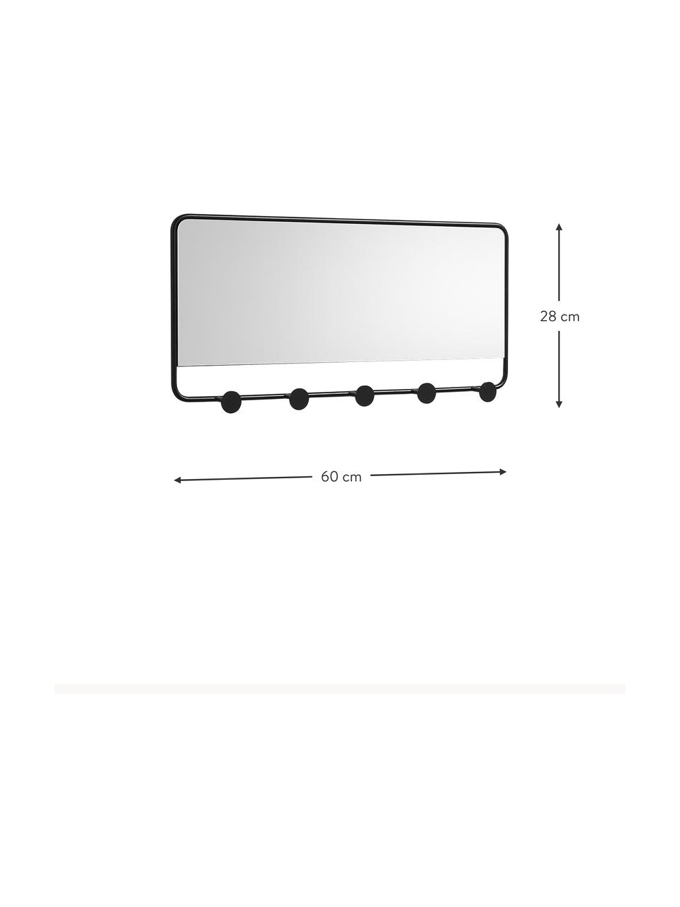 Garderobenleiste Jiin mit Spiegel, Spiegelfläche: Spiegelglas, Gestell: Metall, lackiert, Schwarz, B 60 x H 28 cm