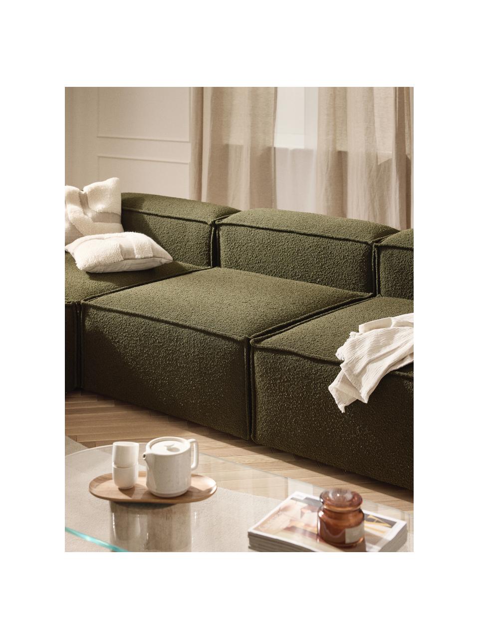 Module central en bouclette Lennon, Bouclette vert olive, larg. 89 x prof. 119 cm