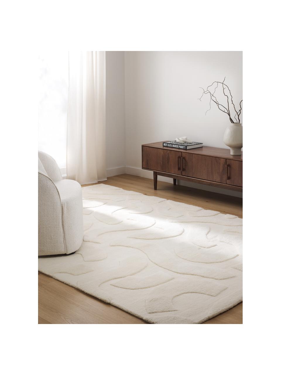 Ręcznie tkany dywan z wełny z wypukłą strukturą Clio, Kremowobiały, S 160 x D 230 cm (Rozmiar M)