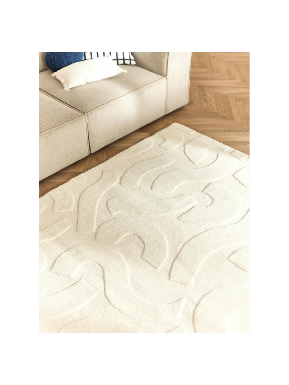 Tappeto in lana tessuto a mano con struttura in rilievo Clio, Retro: 100% cotone Nel caso dei , Bianco crema, Larg. 160 x Lung. 230 cm (taglia M)