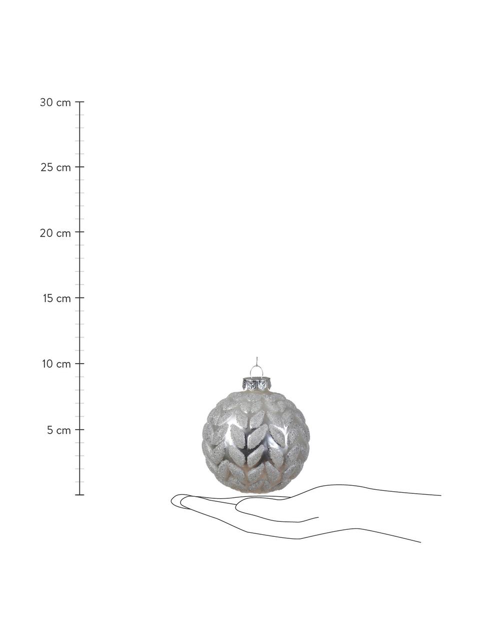 Boules de Noël Glam, 12 élém., Verre, Blanc, argenté, Ø 8 cm