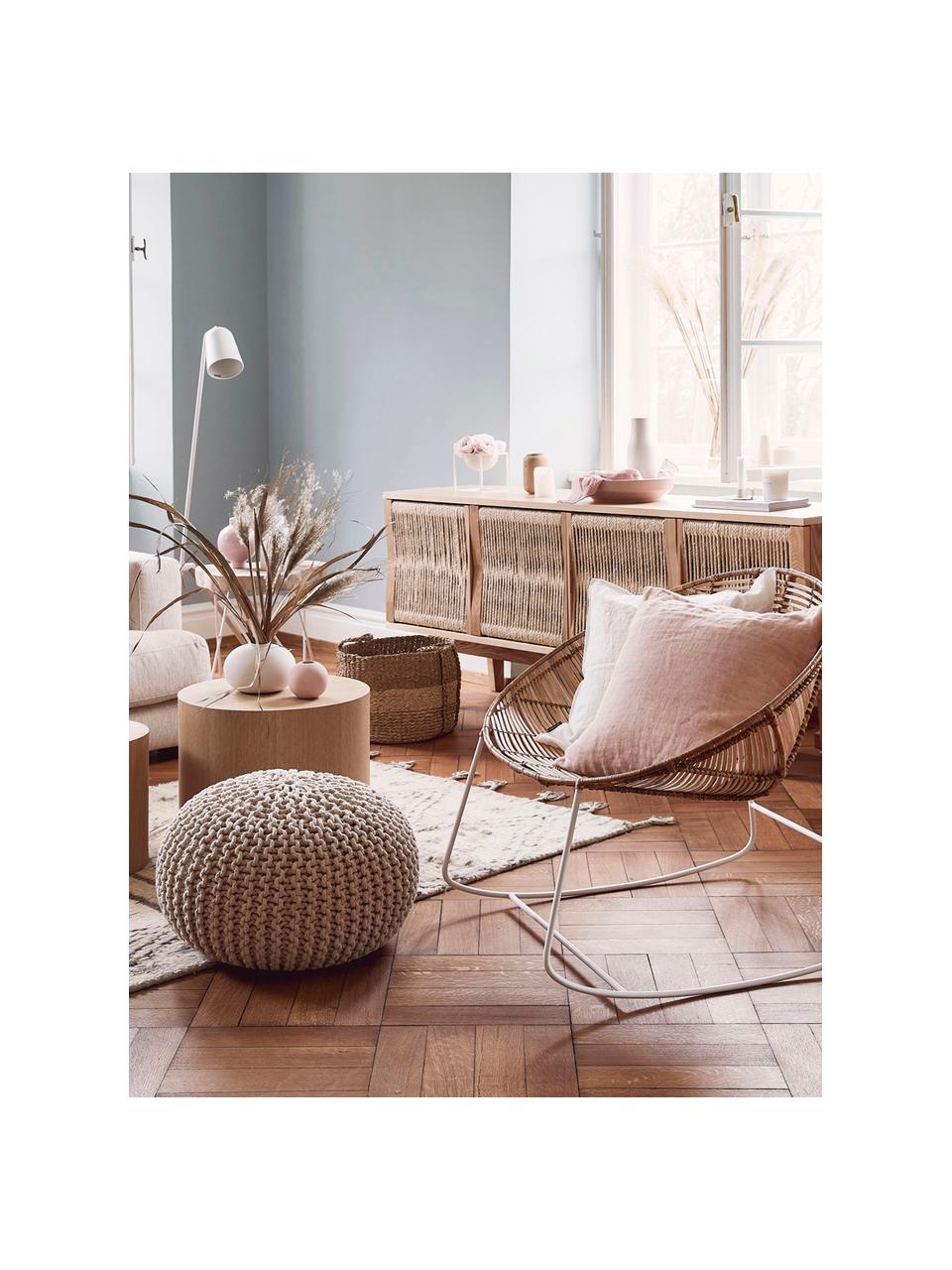Pouf en tricot fait main Dori, Taupe, Ø 55 x haut. 35 cm
