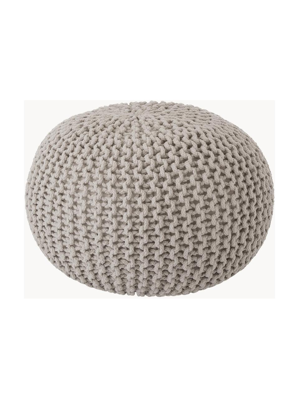 Handgefertigter Strickpouf Dori, Bezug: 100% Baumwolle, Taupe, Ø 55 x H 35 cm