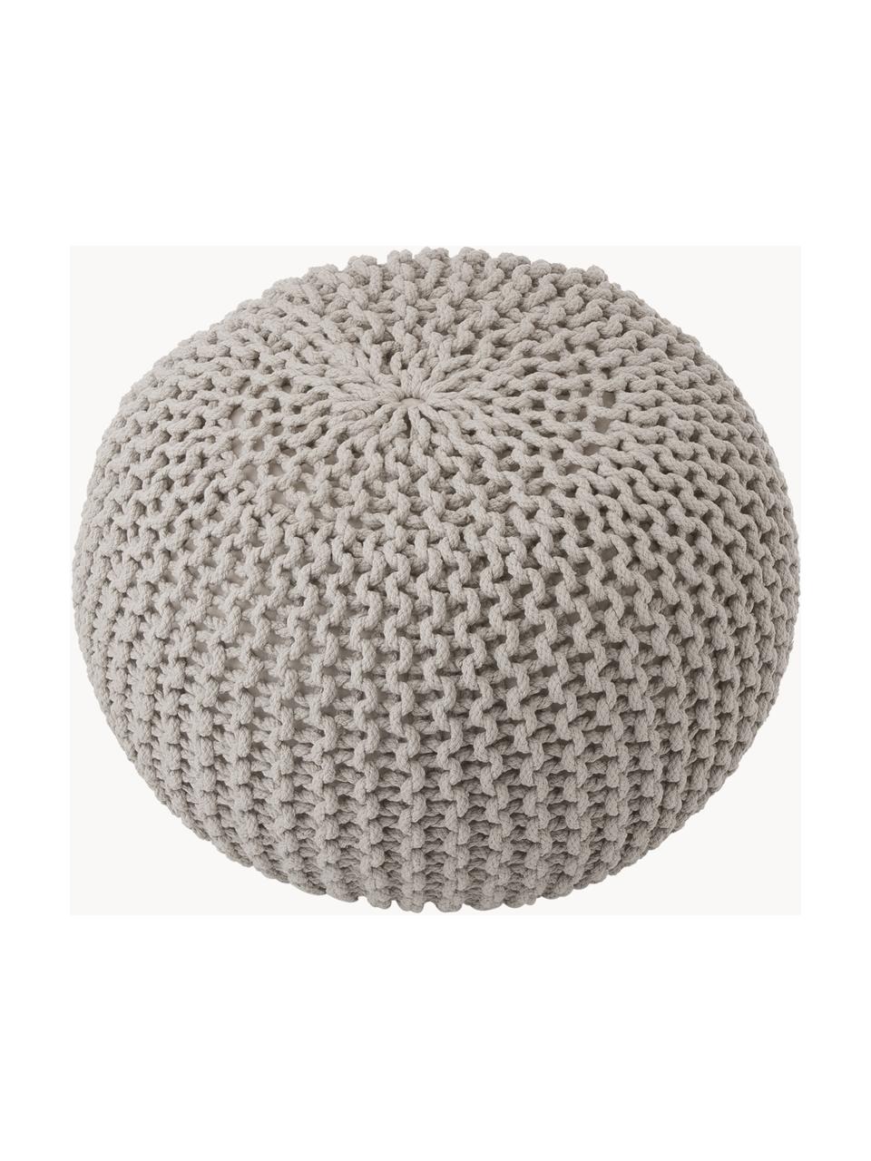 Handgefertigter Strickpouf Dori, Bezug: 100% Baumwolle, Taupe, Ø 55 x H 35 cm