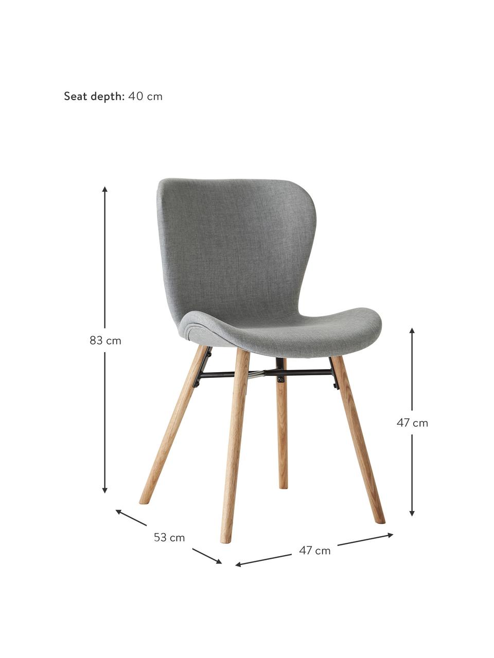 Čalouněné židle Batilda, 2 ks, Světle šedá, dubové dřevo, Š 47 cm, H 53 cm