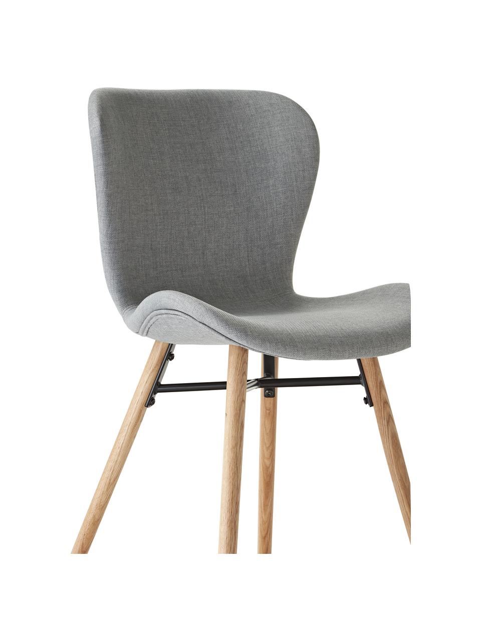 Sedia imbottita Batilda 2 pz, Rivestimento: poliestere 25.000 cicli d, Gambe: legno di quercia massicci, Tessuto grigio chiaro, legno di quercia, Larg. 47 x Prof. 53 cm