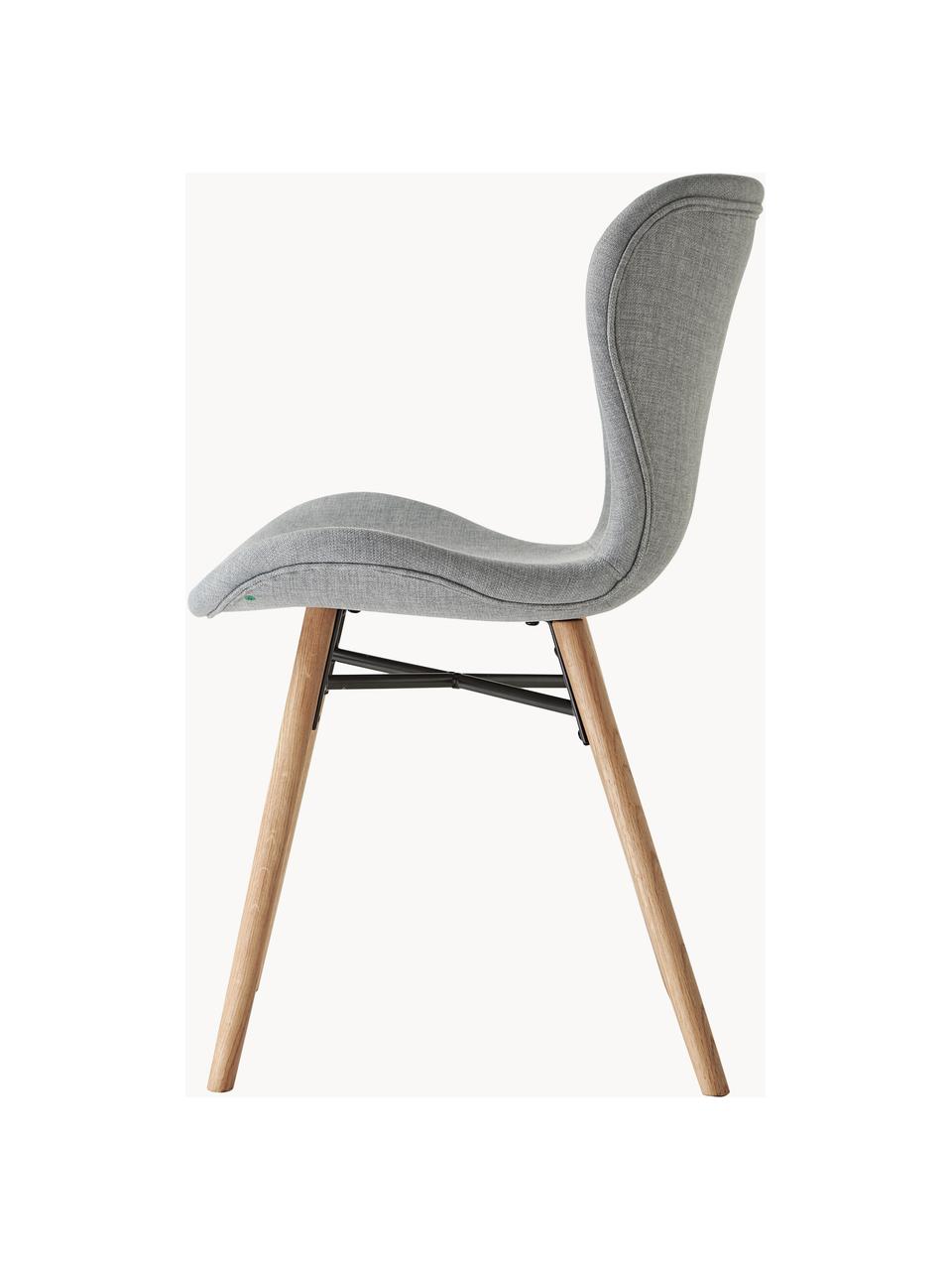 Chaises rembourrées Batilda, 2 pièces, Tissu gris, bois de chêne, larg. 47 x prof. 53 cm