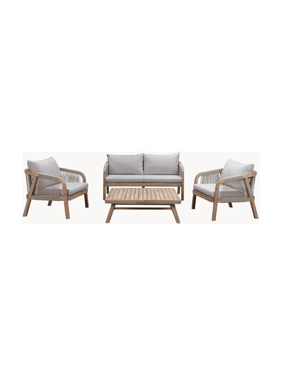 Garten-Lounge-Set Lu aus Akazienholz, 4-tlg., Gestell: Massives Akazienholz, Grau, Akazienholz, B 143 x T 72 cm