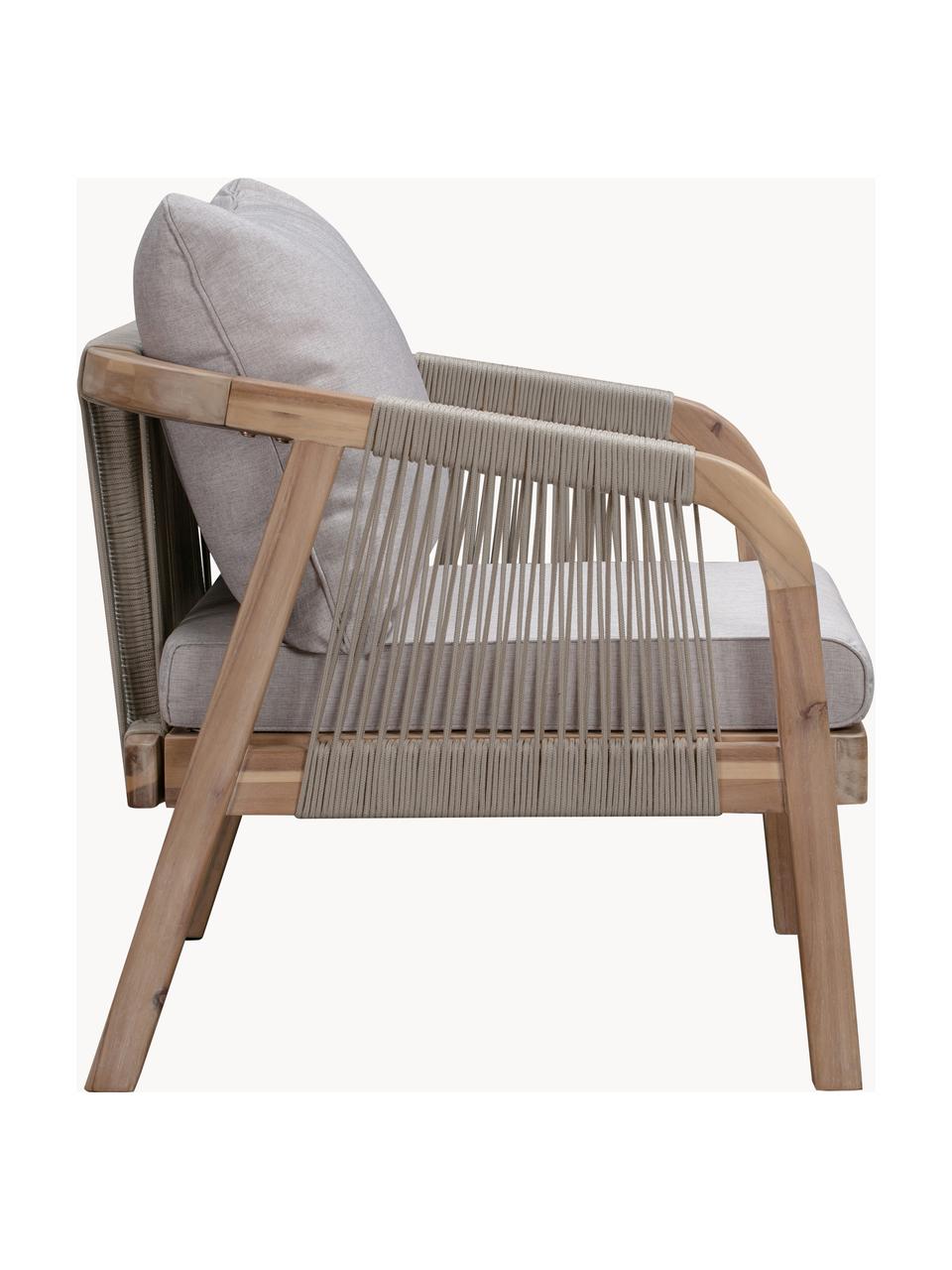 Salotto da giardino in legno di acacia Lu 4 pz, Rivestimento: 100% poliestere (resisten, Struttura: legno massiccio di acacia, Grigio, legno di acacia, Larg. 143 x Prof. 72 cm