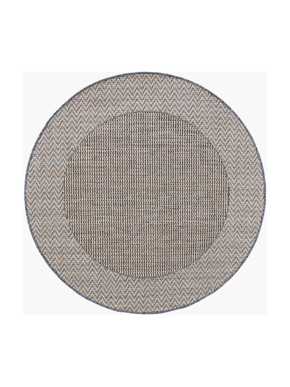 Kulatý interiérový/exteriérový koberec River, 100 % polypropylen, Krémově bílá, modrá, Ø 130 cm (velikost M)