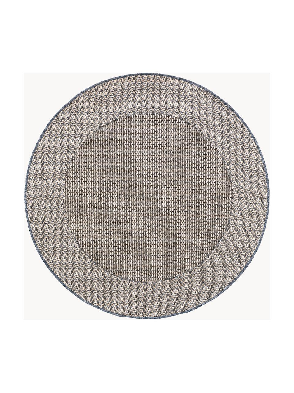 Rond in- & outdoor vloerkleed River, 100% polypropyleen, Crèmewit, blauw, Ø 130 cm (maat M)