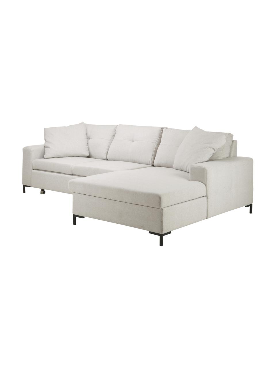 Divano letto angolare 3 posti con contenitore Moor, Rivestimento: 100% poliestere con siste, Struttura: legno duro, legno tenero,, Piedini: legno, laccato Il rivesti, Tessuto beige chiaro, nero, Larg. 260 x Prof. 162 cm, chaise-longue a destra