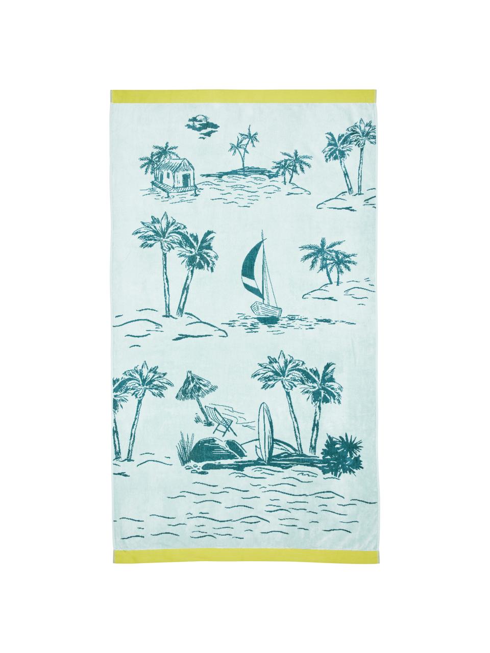 Ręcznik plażowy z bawełny Oceano, 100% bawełna, Żółty, odcienie niebieskiego, S 100 x D 180 cm