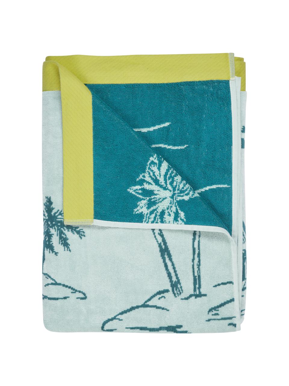 Ręcznik plażowy z bawełny Oceano, 100% bawełna, Żółty, odcienie niebieskiego, S 100 x D 180 cm