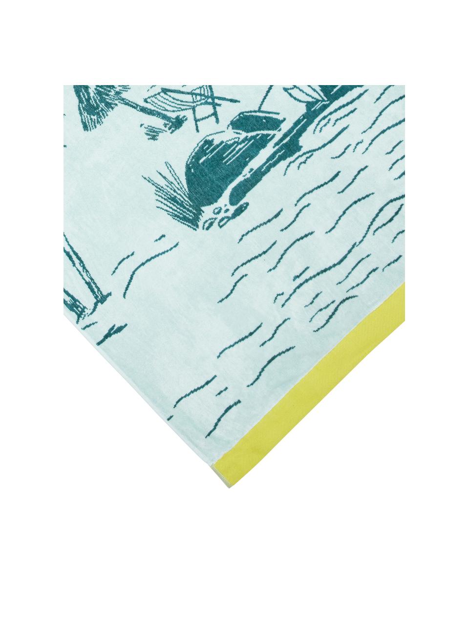 Toalla de playa de algodón Oceano, 100% algodón, Amarillo, tonos azules, An 100 x L 180 cm