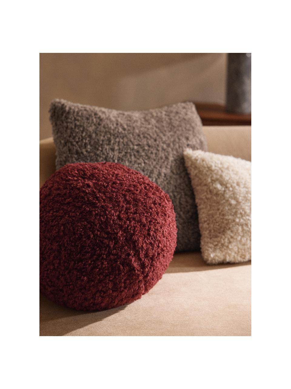 Coussin rond en peluche Dotty, Lie de vin, Ø 30 cm