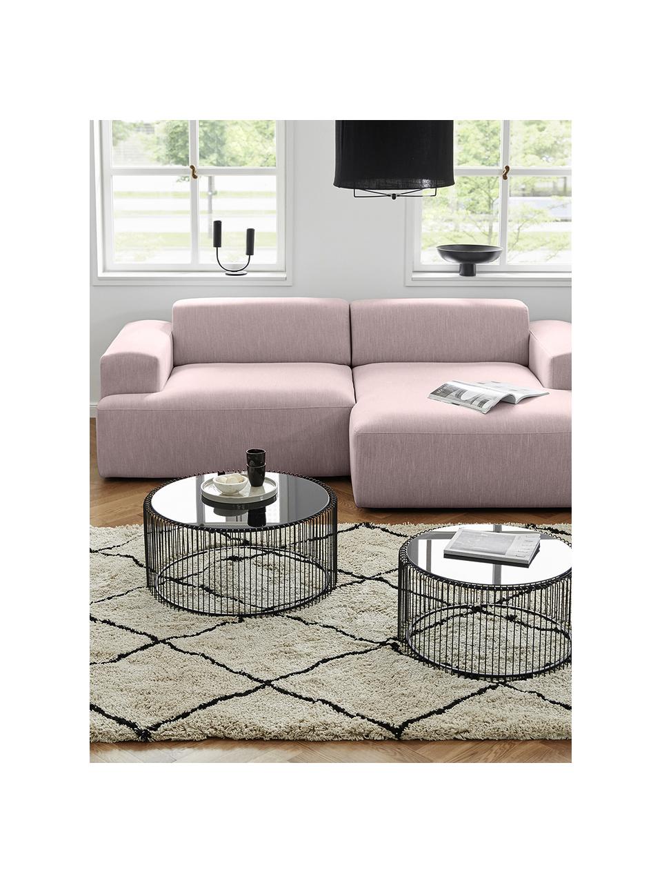 Ecksofa Melva (3-Sitzer) in Rosa, Bezug: Polyester Der hochwertige, Gestell: Massives Kiefernholz, Spa, Webstoff Rosa, B 240 x T 144 cm