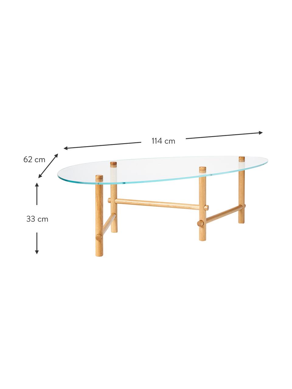 Mesa de centro Pond, Tablero: vidrio templado, Estructura: madera de roble maciza, Madera de nogal clara, An 114 x F 62 cm