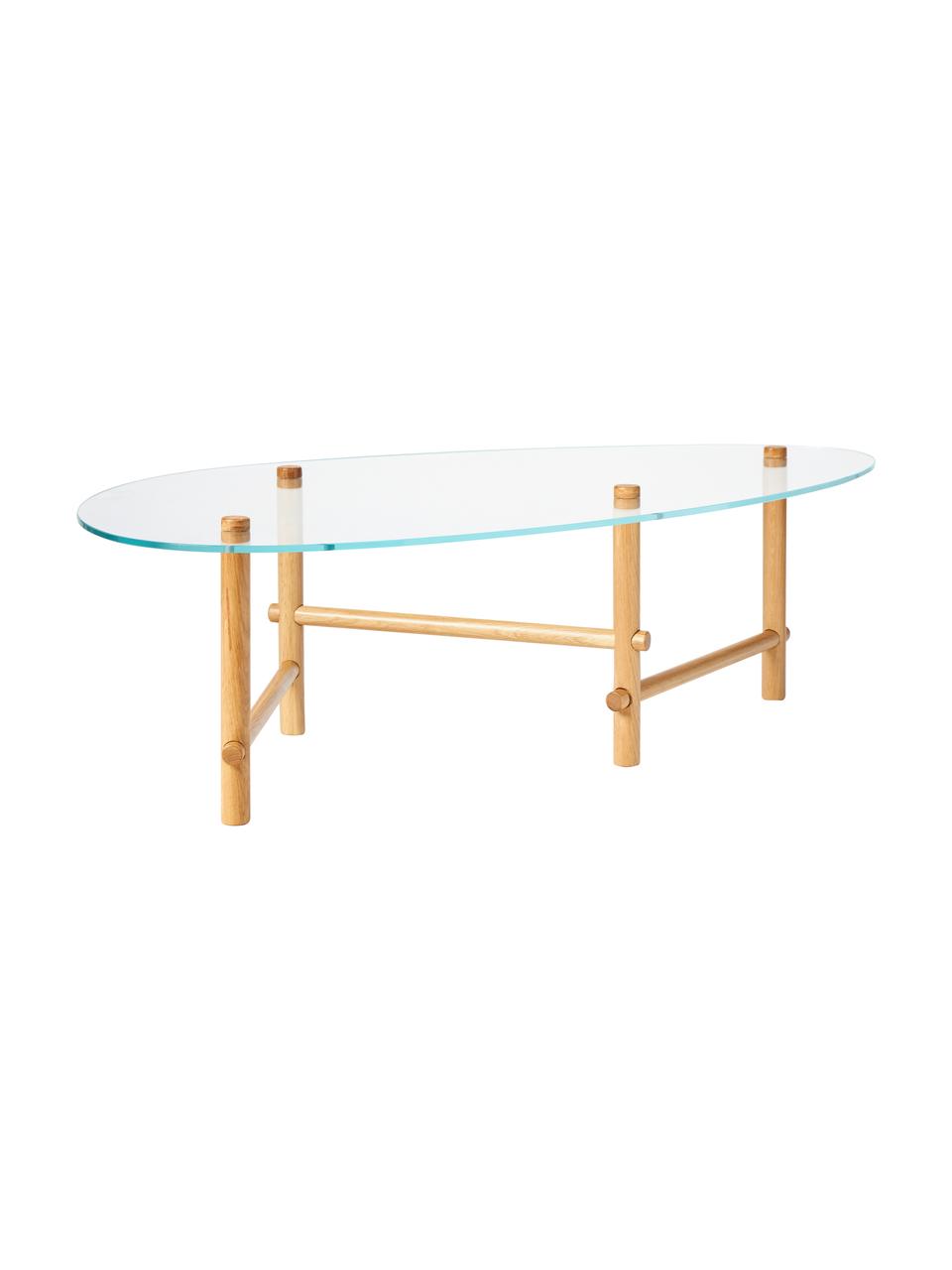 Skleněný konferenční stolek v organickém tvaru Pond, Světlé ořechové dřevo, Š 114 cm, H 62 cm