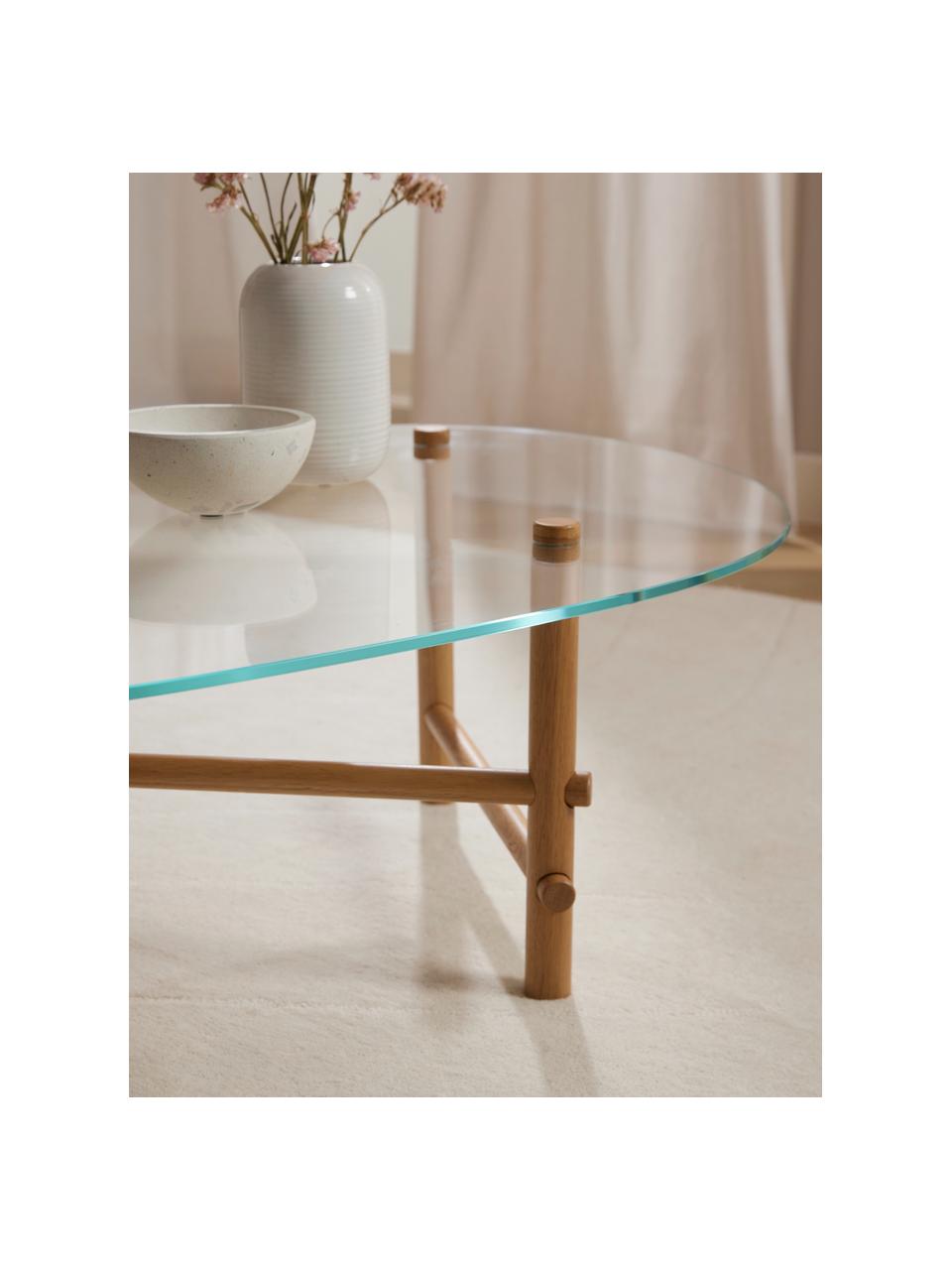 Mesa de centro Pond, Tablero: vidrio templado, Estructura: madera de roble maciza, Madera de nogal clara, An 114 x F 62 cm