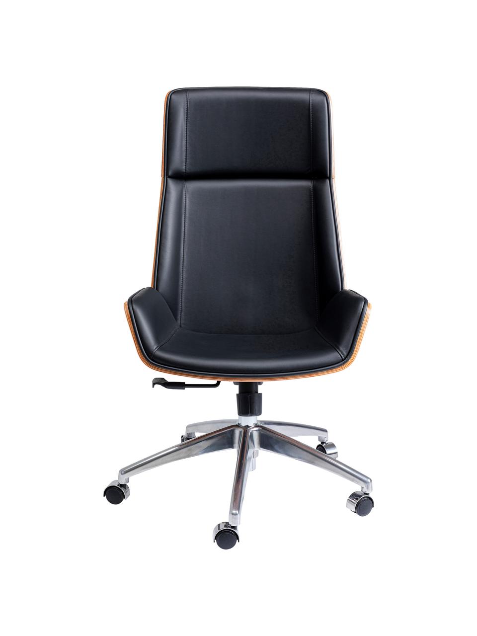 Chaise de bureau cuir synthétique Rouven, hauteur ajustable, Noir, brun, larg. 59 x prof. 64 cm