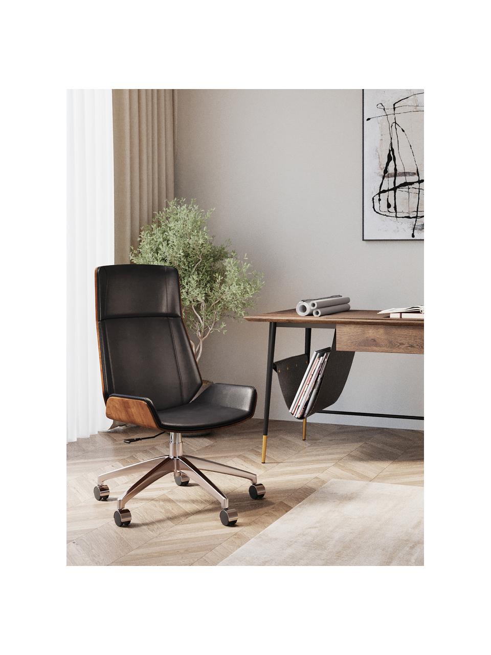 Chaise de bureau cuir synthétique Rouven, hauteur ajustable, Cuir synthétique noir, bois, larg. 59 x prof. 64 cm