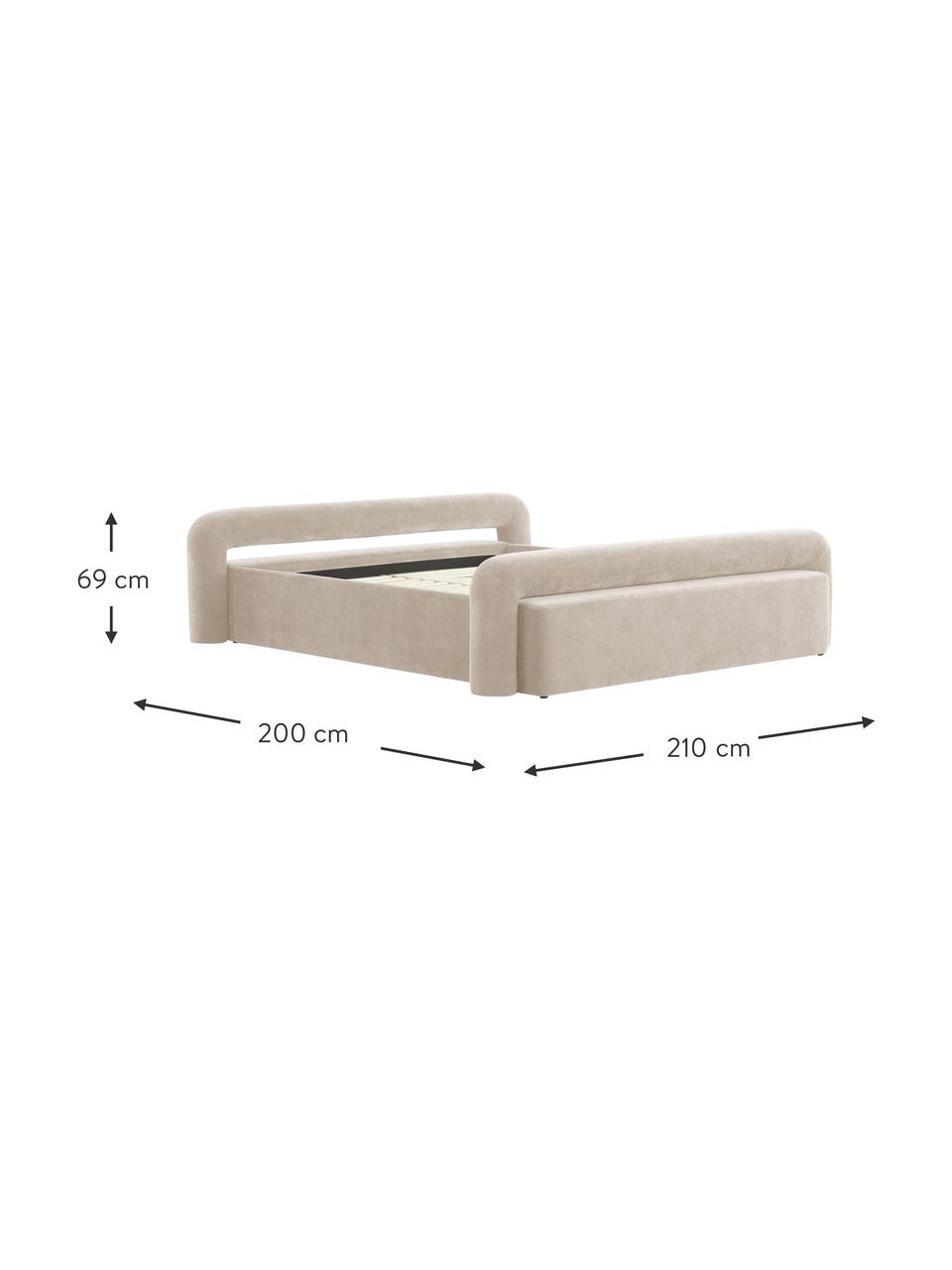 Cama tapizada Komoro, Tapizado: poliéster (texturizado) A, Estructura: madera de pino maciza, Tejido beige, An 160 x L 200 cm