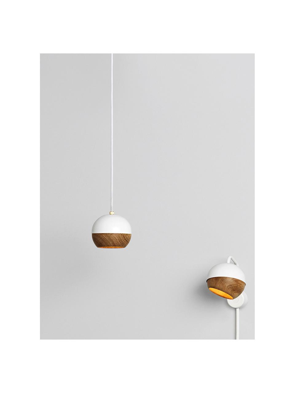 Kleine hanglamp Ray, Wit, eikenhout, Ø 12 x H 10 cm