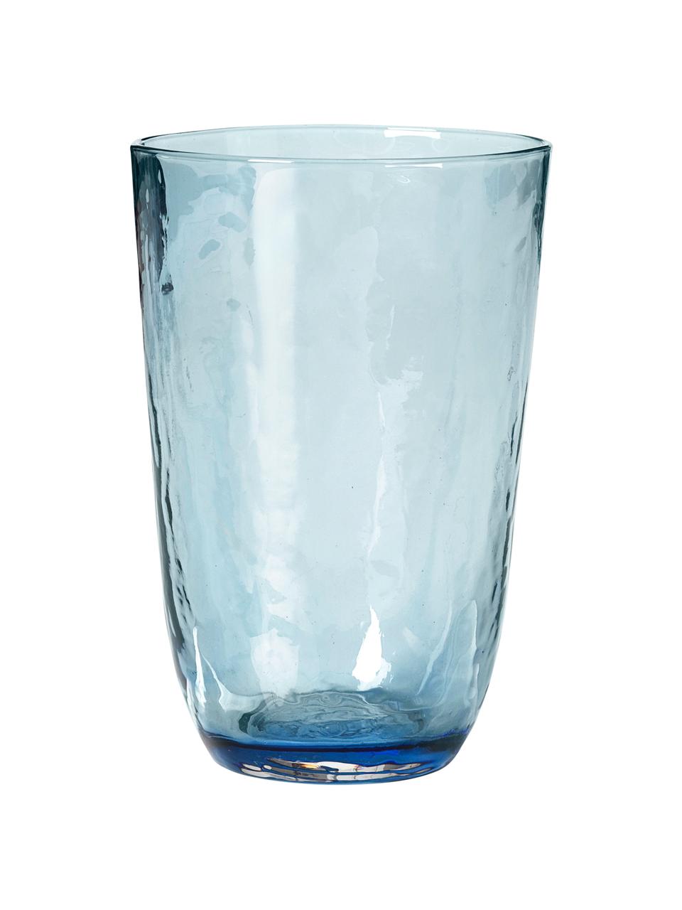 Vasos de vidrio soplado artesanalmente Hammered, 4 uds., Vidrio soplado artesanalmente, Azul, transparente, Ø 9 x Al 14 cm, 400 ml