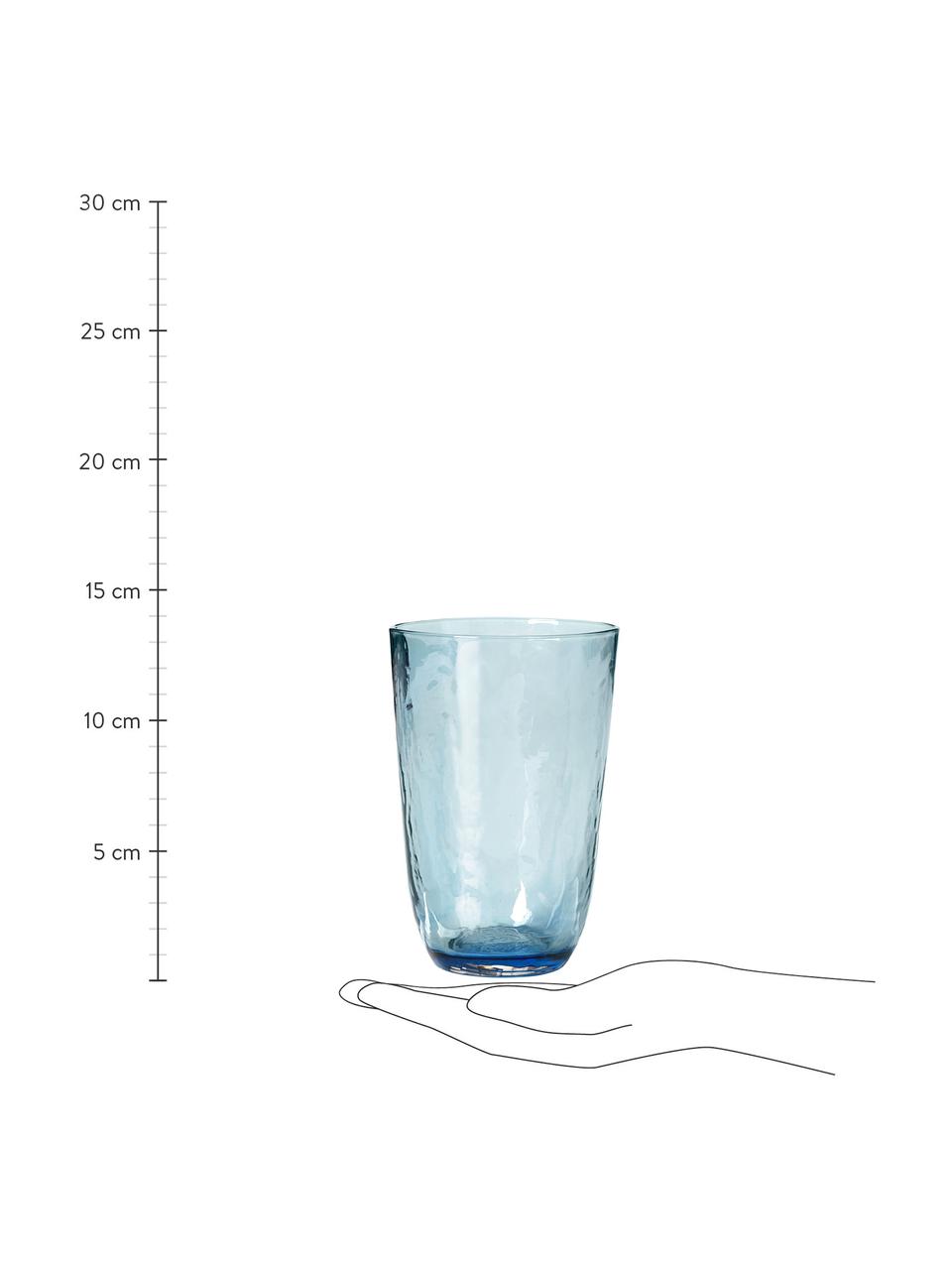 Mundgeblasene Wassergläser Hammered mit unebener Oberfläche, 4 Stück, Glas, mundgeblasen, Blau, transparent, Ø 9 x H 14 cm, 400 ml
