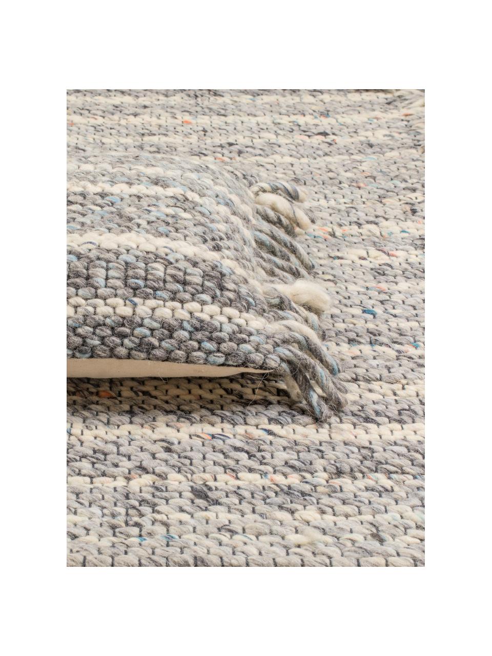 Alfombra de lana con flecos Fransen, Parte superior: 100% lana, Reverso: 100% algodón Las alfombra, Gris, beige, An 170 x L 240 cm (Tamaño M)