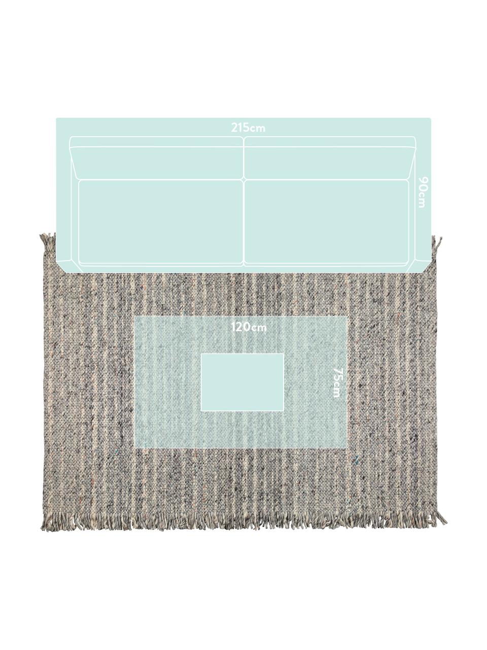 Wollteppich Frills in Grau/Beige mit Fransen, 170 x 240 cm, Flor: 100% Wolle, Grautöne, Beige, B 170 x L 240 cm (Grösse M)