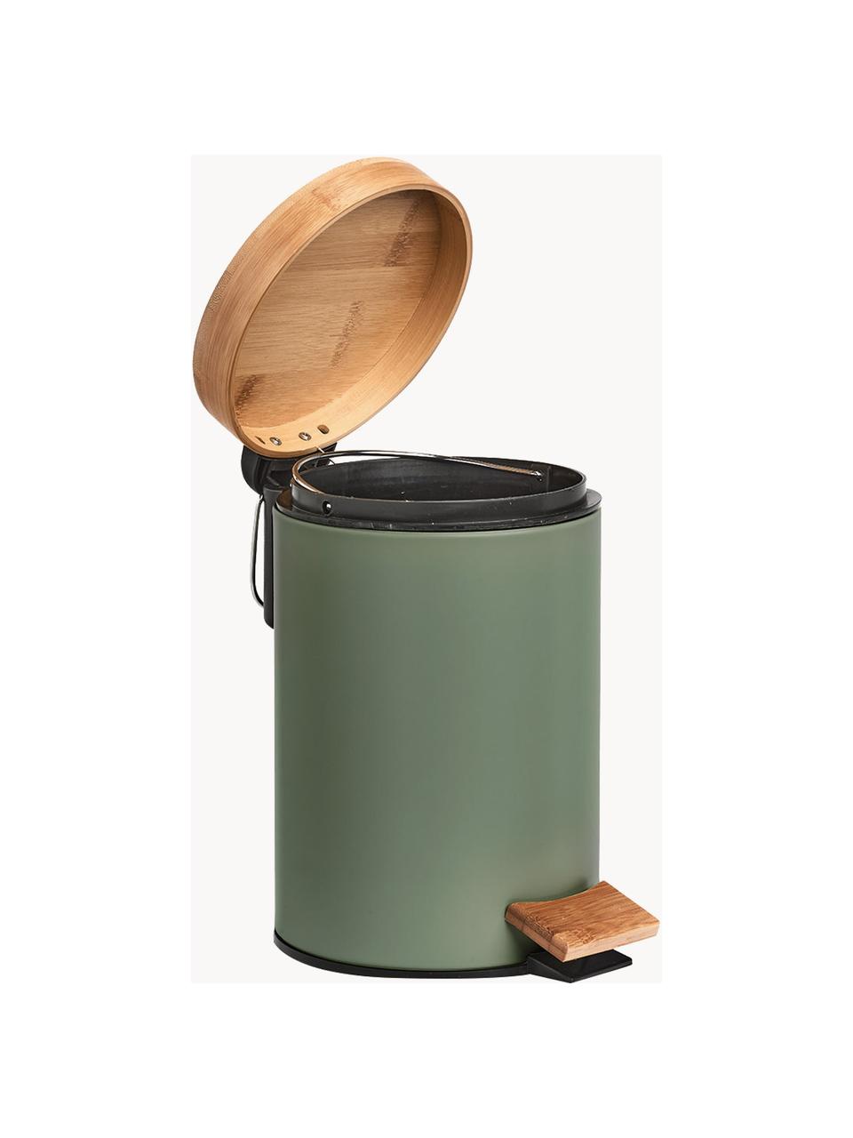 Pattumiera bagno Tallin, Coperchio: bambù, Verde salvia, legno chiaro, 3 L