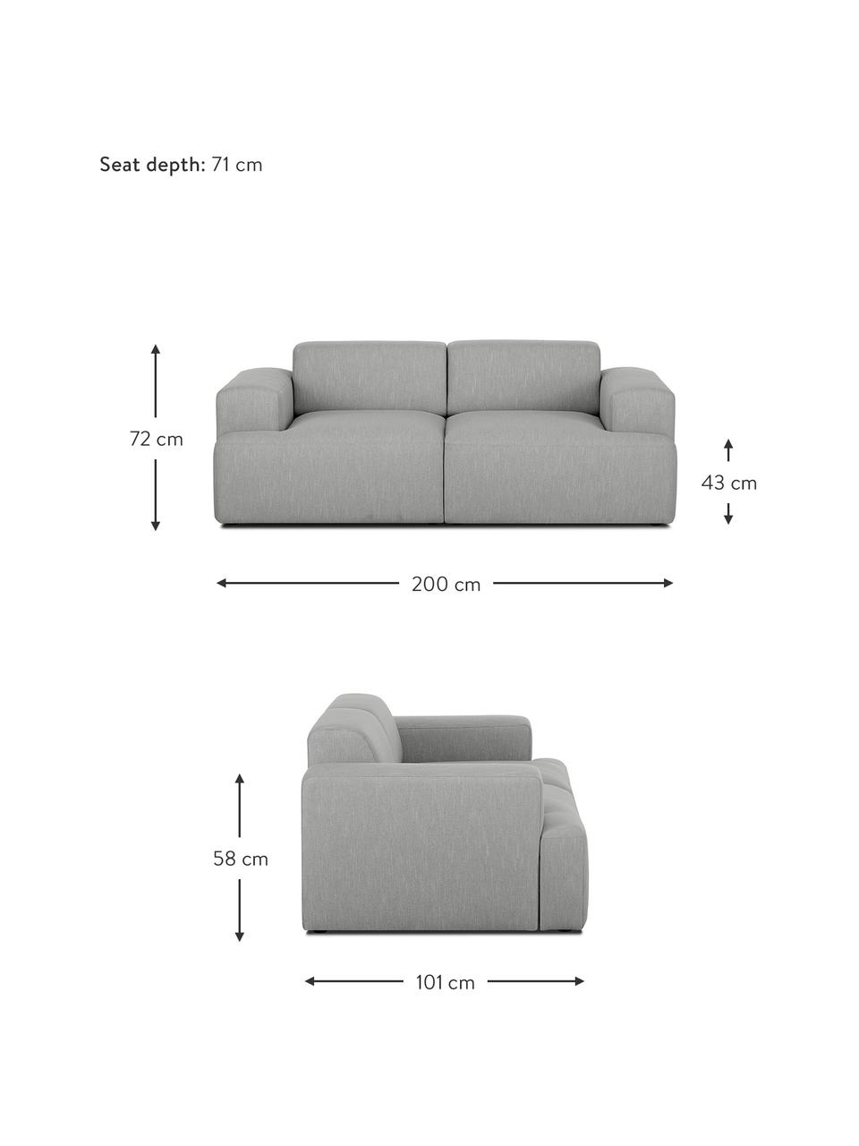 Bank Melva (2-zits) in grijs, Bekleding: polyester, Frame: massief grenenhout, spaan, Poten: grenenhout De poten bevin, Grijs, B 200 x D 101 cm