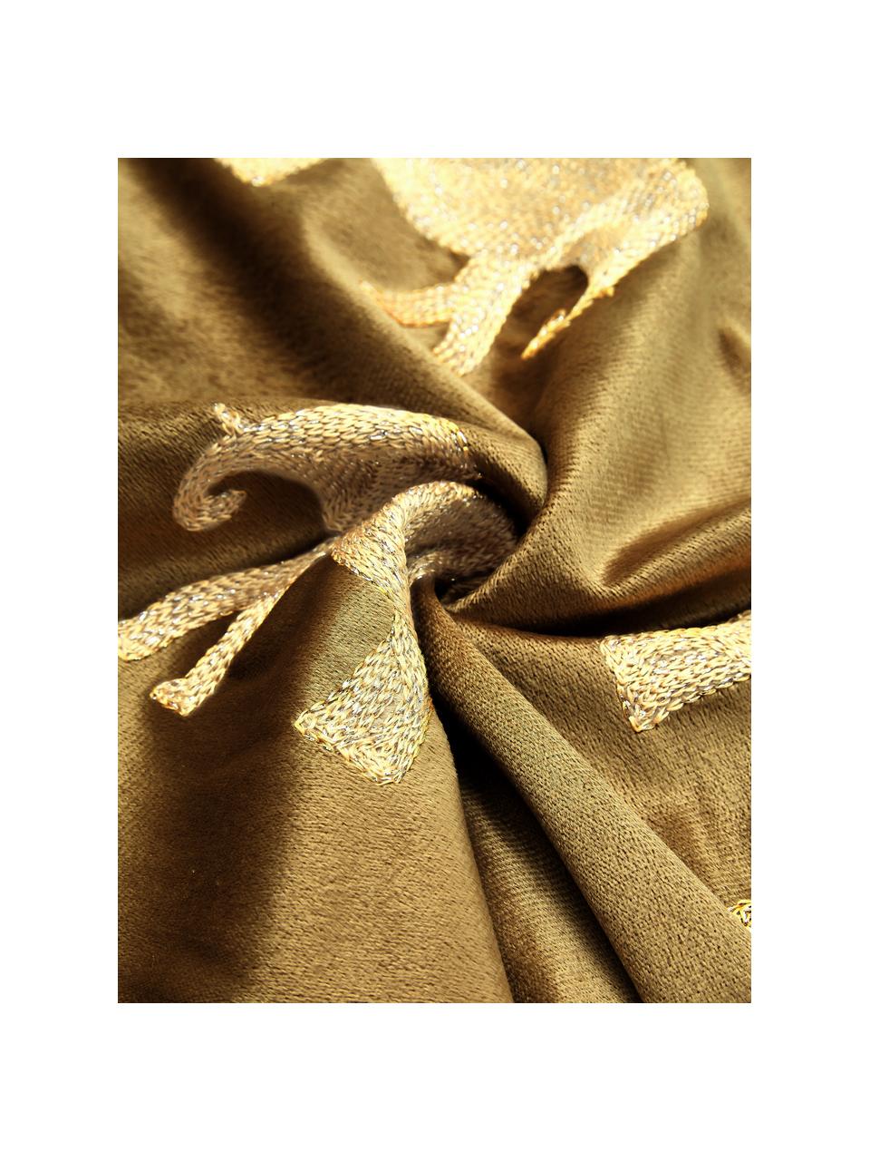 Poduszka z aksamitu z haftem i wypełnieniem Elephant, 100% aksamit (poliester), Brązowy, odcienie złotego, S 45 x D 45 cm