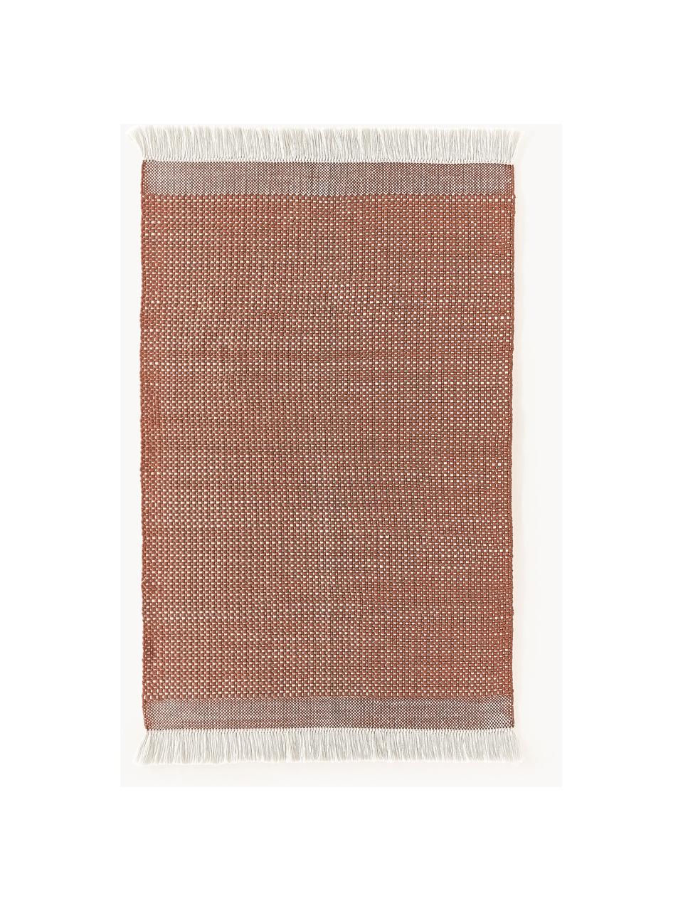 Tappeto a tessitura piatta con frange Ryder, 100% poliestere, certificato GRS, Terracotta, bianco, Larg. 120 x Lung. 180 cm (taglia S)