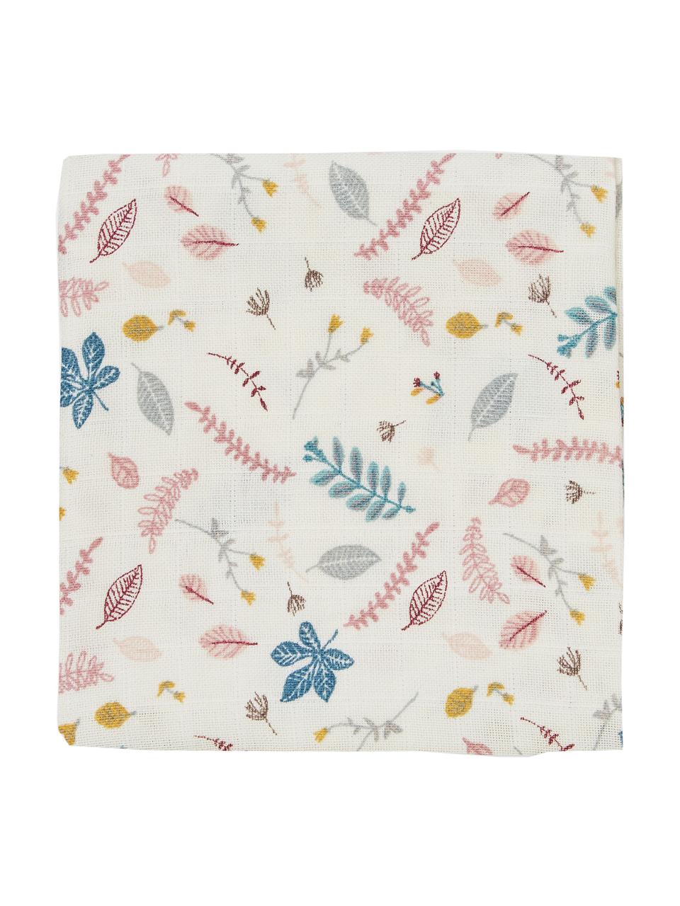Copertina in mussola di cotone Pressed Leaves 2 pz, 100% cotone organico, Color crema, multicolore, fantasia, Larg. 70 x Lung. 70 cm
