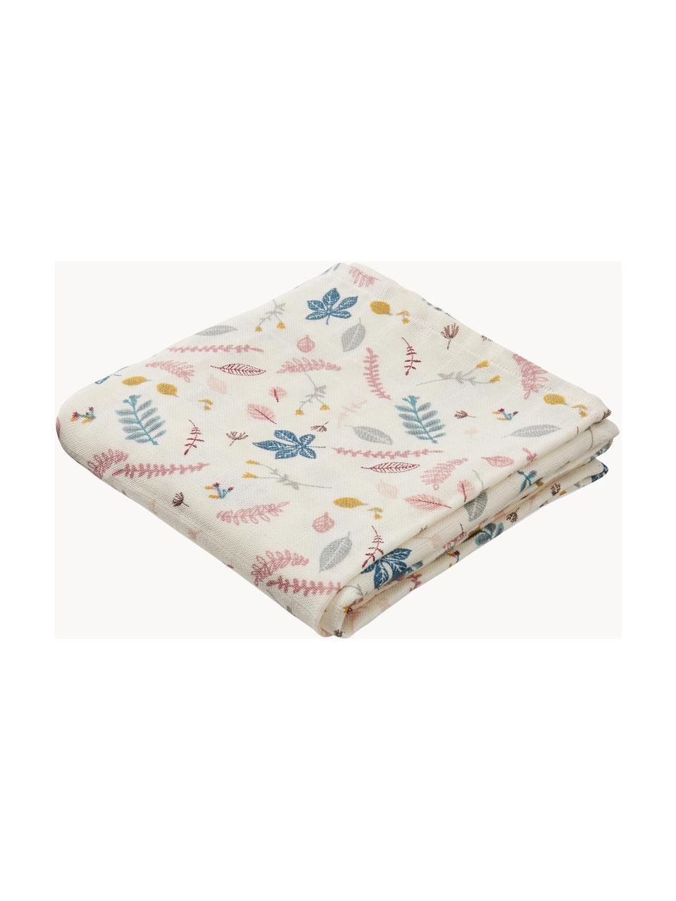 Copertina in mussola di cotone Pressed Leaves 2 pz, 100% cotone organico, Color crema, multicolore, fantasia, Larg. 70 x Lung. 70 cm