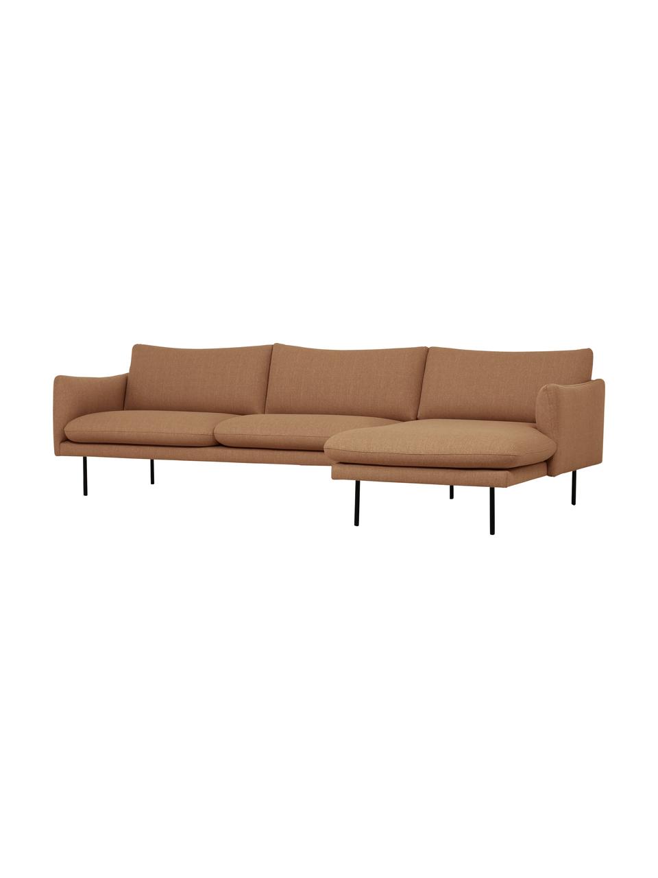 Sofa narożna Moby, Tapicerka: poliester Dzięki tkaninie, Stelaż: lite drewno sosnowe z cer, Nogi: metal malowany proszkowo, Brązowa tkanina, S 280 x G 160 cm, lewostronna