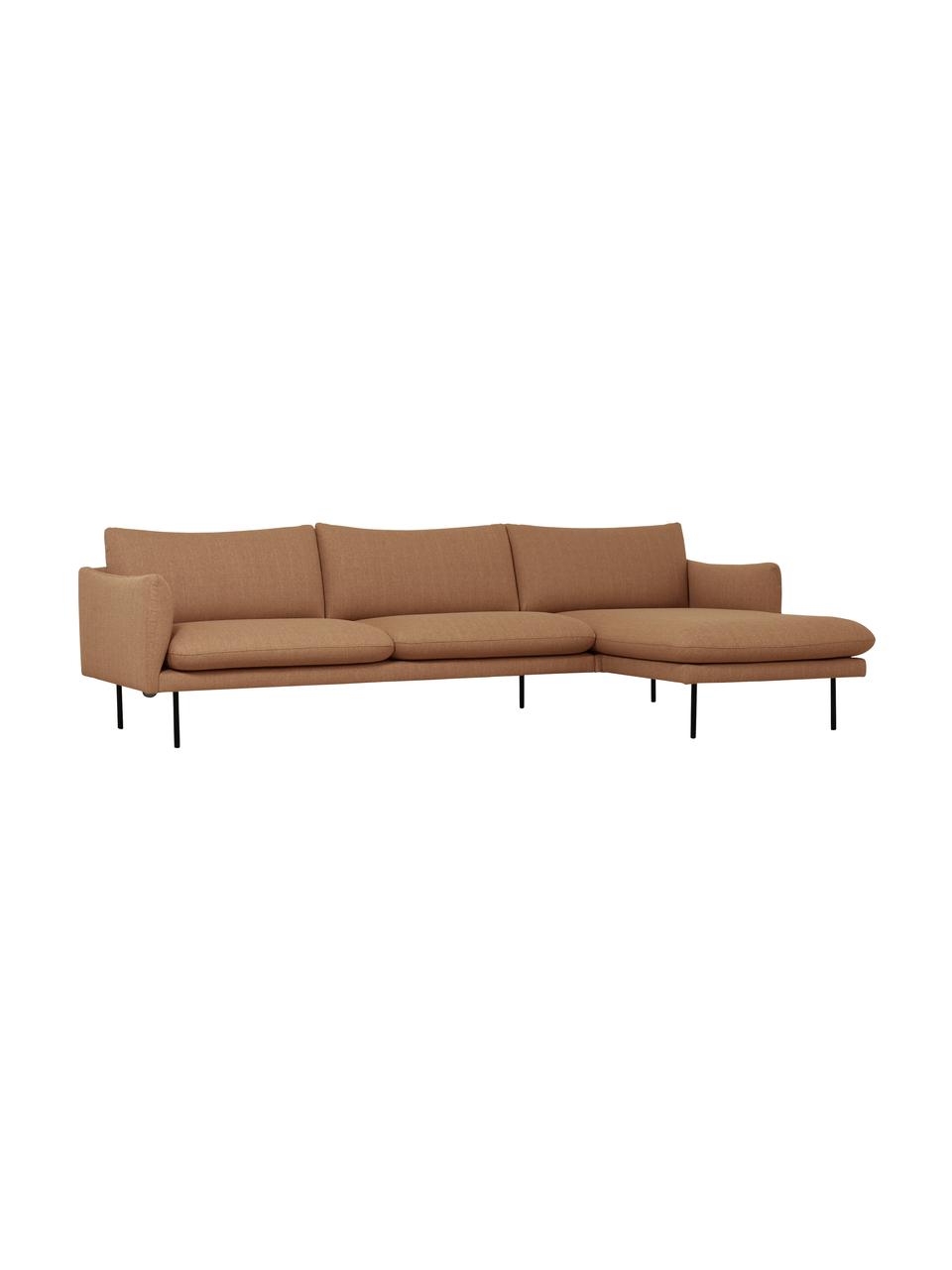 Sofa narożna Moby, Tapicerka: poliester Dzięki tkaninie, Stelaż: lite drewno sosnowe z cer, Nogi: metal malowany proszkowo, Brązowa tkanina, S 280 x G 160 cm, lewostronna
