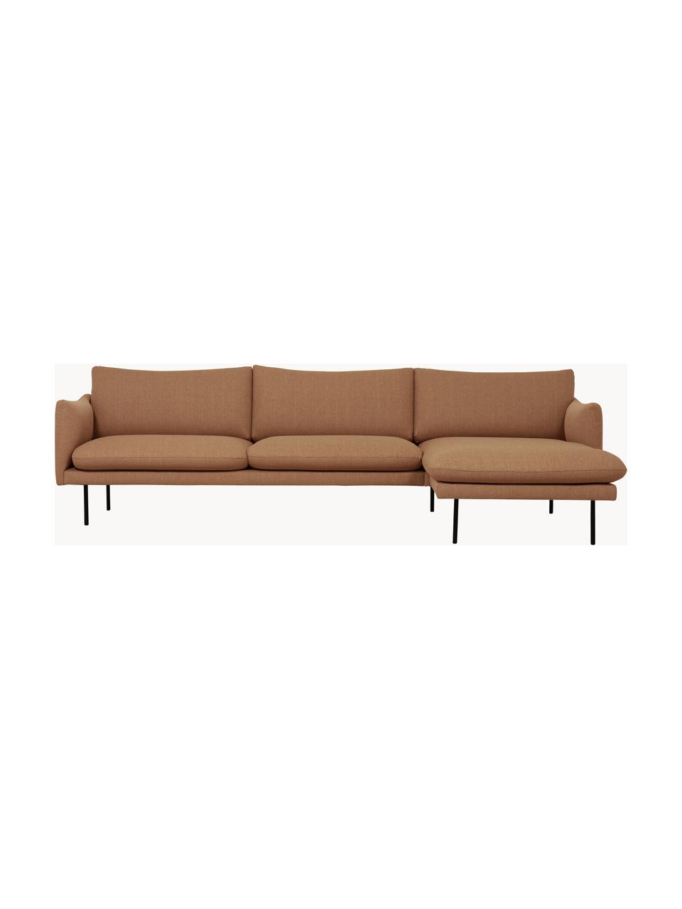 Sofa narożna Moby, Tapicerka: poliester Dzięki tkaninie, Stelaż: lite drewno sosnowe z cer, Nogi: metal malowany proszkowo, Brązowa tkanina, S 280 x G 160 cm, lewostronna