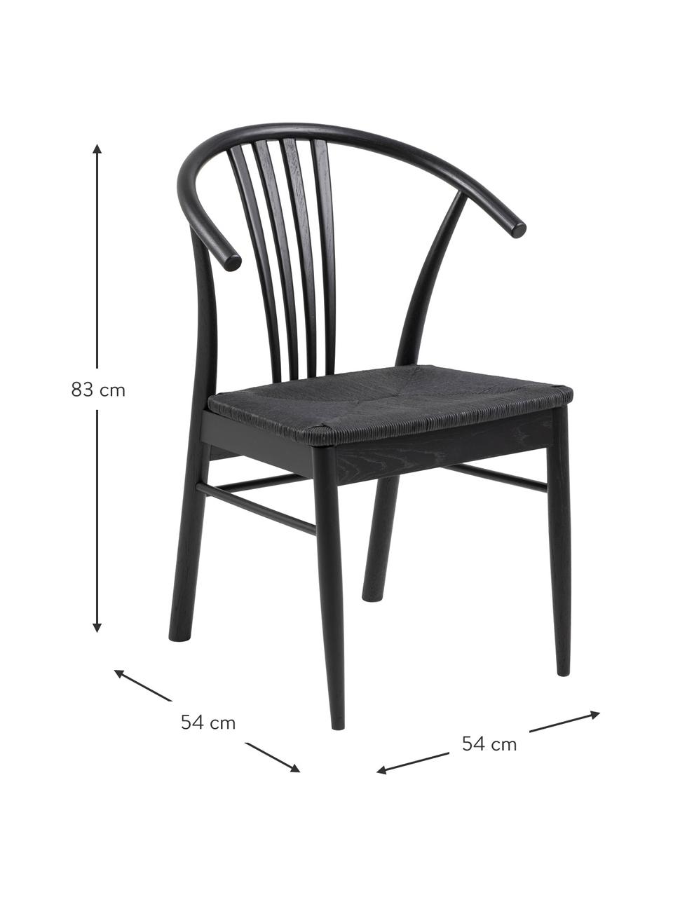 SIlla con reposabrazos York, Estructura: roble barnizado, Asiento: mimbre de junco, Madera de roble pintado en negro, An 54 x Al 54 cm