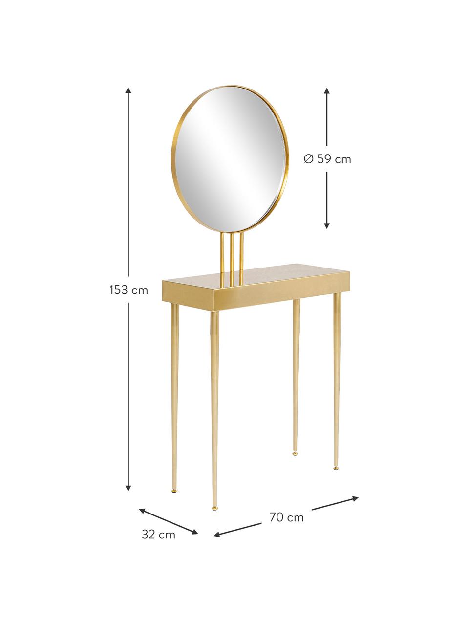 Ručně vyrobený toaletní stolek se zrcadlem Curve, Zlatá, zrcadlové sklo, Š 70 cm, V 153 cm