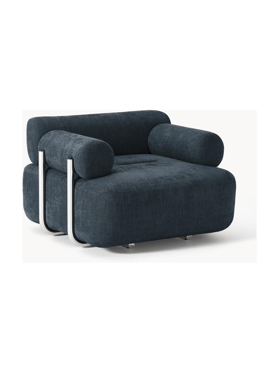 Loungefauteuil Stella, Bekleding: 85% polyester, 15% katoen, Frame: massief sparrenhout, PEFC, Geweven stof denimblauw, B 111 x D 100 cm