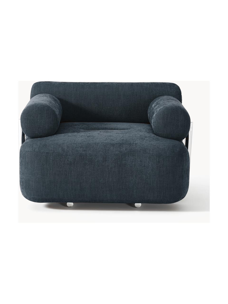 Loungefauteuil Stella, Bekleding: 85% polyester, 15% katoen, Frame: massief sparrenhout, PEFC, Geweven stof denimblauw, B 111 x D 100 cm