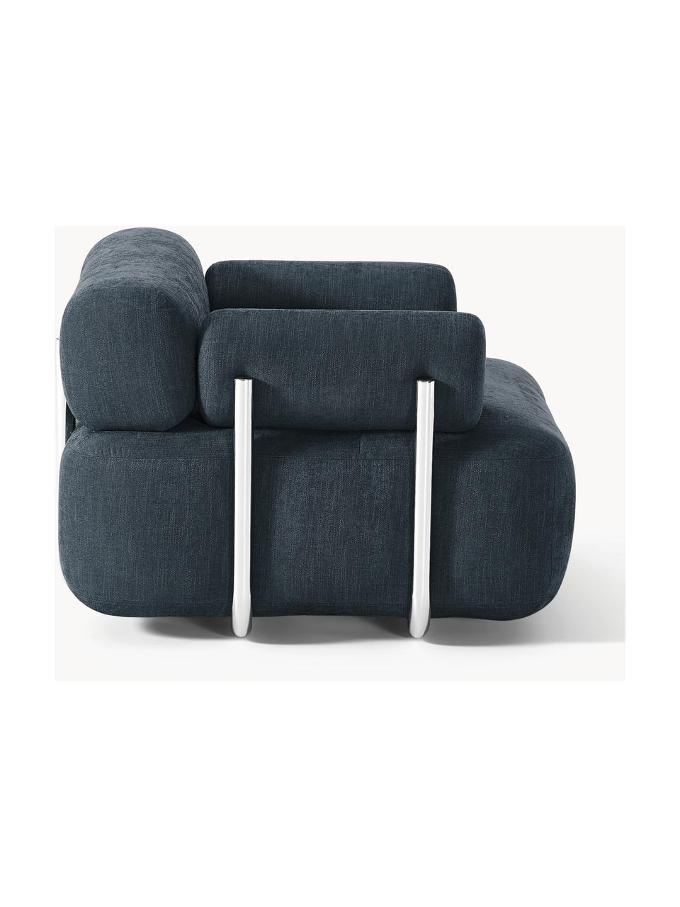 Loungefauteuil Stella, Bekleding: 85% polyester, 15% katoen, Frame: massief sparrenhout, PEFC, Geweven stof denimblauw, B 111 x D 100 cm